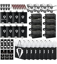 Complete Gift Set for Wedding with Flasks Shot Glasses Funnels Toiletry Bags Sunglasses Bottle Openers Gift Bags and Cards Rigibright 60 Pcs Groomsmen Gifts Set of 6 for Wedding Best Man Gift B0F6N4938G
