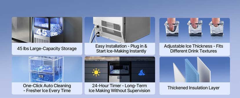 VEVOR Commercial Ice Maker Machine, 200 lbs/24h with 50 lbs Storage Capacity, Built-in/Freestanding/Under Counter, Stainless Steel Ice Maker with LED Display & Self-Cleaning, for Home Bar Restaurant