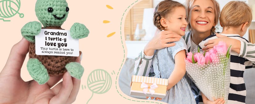 Mini Funny Turtle Grandma Gifts, Birthday Gifts for Grandma from Granddaughter Grandson Grandkids, Nana Gigi Love Small Cute Stuff Things, Handmade Emotional Positive Crochet Turtle