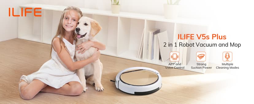 ILIFE V5s Plus Robot Vacuum and Mop Combo with Wi-Fi/App/Alexa, Automatic Self-Charging Robotic Vacuum Cleaner, Slim and Quiet, Cleans Hard Floors Carpets and Pet Hair (V5s Pro Upgrade Version)