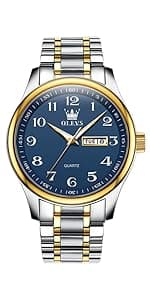 OLEVS Men's Stainless Steel Chronograph Watch, Big Face Gold Silver Black Tone Easy to Read Analog Quartz Watch, Luxury Waterproof Date Diamond Roman Arabic Numerals Dial Dress Watch for Men