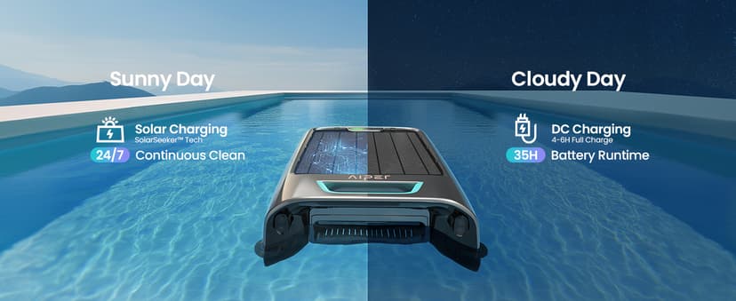 AIPER Surfer S2 Solar Powered Pool Surface Skimmer Robot with APP Support, 24/7 Continuous Cleaning, Dual Charging Modes, Smart Obstacle Avoidance, 150-um Filtration, OTA Upgrade