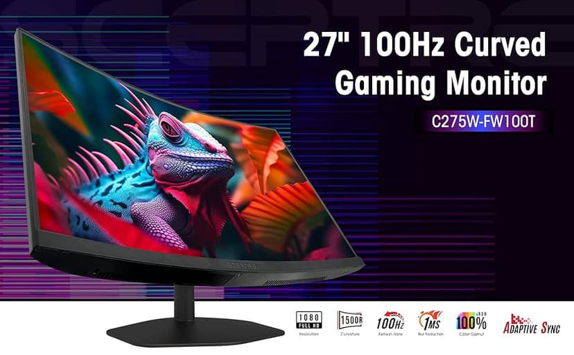 Sceptre Curved 27-inch Prime Gaming Monitor 1500R 100Hz HDMI X2 DisplayPort 1ms 100% sRGB, Build-in Speakers Machine Black 2025 (C275W-FW100T Series)