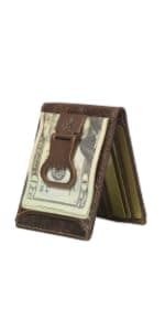 House of Jack Co. Ivor Bifold Money Clip Wallet for Men, Slim Front Pocket Wallet with Strong Magnetic Clip, Exterior ID Window, Full Grain Cowhide, Brown
