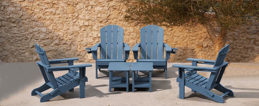 SERWALL Folding Adirondack Chair, HDPE Adirondack Chairs Set of 2, Plastic Outdoor Chairs- Looks Exactly Like Real Wood- Navy