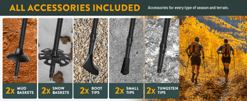 Premium Foldable Hiking Poles by USA Brand - Adjustable, Lightweight Trekking Poles Made of Aircraft Aluminum, Metal Flip Locks & Comfortable Real Cork and EVA Foam Grips