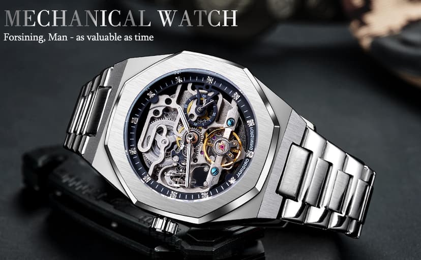 FORSINING Vintage Watch for Men Engraved Automatic Self-Wind Mechanical Big Dial Luminous Moon Phase Golden Hollow Tattoo Pattern Wrist Watches, Mechanical