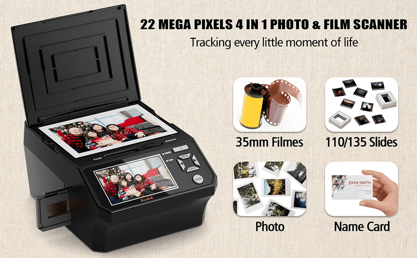 KEDOK Photo,NameCard,Slide & Negative Scanner with Large 5" LCD Screen,Film and Slide Digitizer-Convert 35mm,110 Film/Photo(3R,4R,5R)/NameCard to 22MP Digital JPEG-8GB SD Card Included