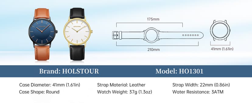 HOLSTOUR Watches for Mens Minimalist Fashion Business Wrist Watch Analog with Leather Strap