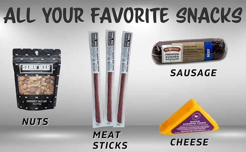 Snack Box Gift Basket, Birthday Gift for Men, Food Care Package, Unique Tins of Assorted Nuts, Snacks in Stunning Case - Treat for Men, Women, Dad, Friends, Family