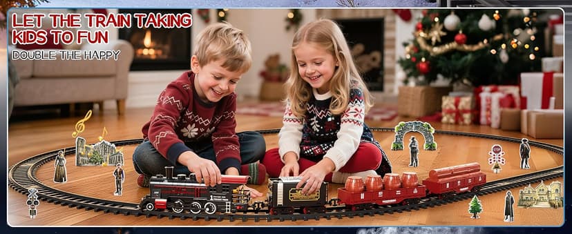 DULONIME Train Set for Toddlers 2-4, Electrical Trains with Track, Smoke, Light, Sound and Scene, Christmas Train Sets for Around The Tree, Christmas Birthday Gifts for Boys Girls 3-8 Years Old