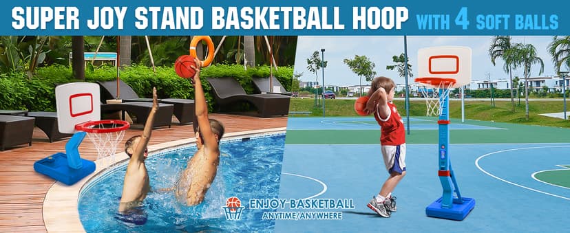 SUPER JOY Toddler Basketball Hoop - Height Adjustable Kids Hoop for Indoor & Outdoor Play - Portable Mini Basketball Goal for Poolside- Game Sport Toy for Boys & Girls Age 1 2 3 4 5