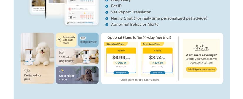 Furbo 360° Dog Camera: Pet Security Cam w/Barking Alerts, Rotating View, Treat Toss w/Phone App, Smart Home Puppy Monitoring, 2-Way Speaker, No Subscription Needed. Standard See, Talk, & Toss Features