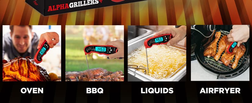 Alpha Grillers Meat Thermometer Digital - Instant Read Food Thermometer for Cooking Grilling Air Fryer Griddle Probe Kitchen Gadgets Essentials BBQ Accessories Grill Gifts for Men Him Dad Birthday