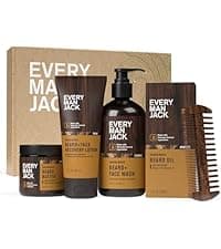 Every Man Jack Beard Essentials Gift Set for Men – Complete Routine with 5 Full-Size Essentials – Sandalwood Scent - Beard & Face Wash, Lotion, Oil, Butter & Comb