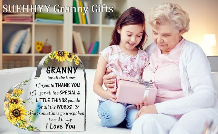 to My Granny Paperweight Presents Christmas Mothers Day Valentines Day Gifts for Granny Grandma Grandmother Granny Birthday Gifts from Grandkids, Acrylic Heart Sign B0DX1K6CCJ