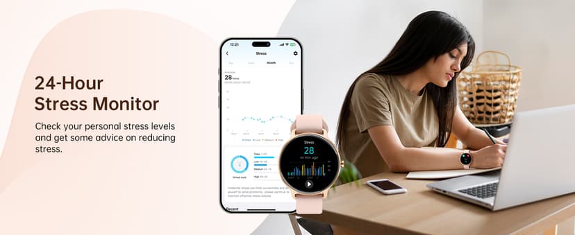 Smart Watch for Women, 1.27" AMOLED Screen Smartwatch with Answer/Make Call for iPhone/Android/Samsung, Fitness Tracker with 120+ Sport Modes, Heart Rate/Sleep/Health Monitor, IP68 Waterproof, 2 Bands