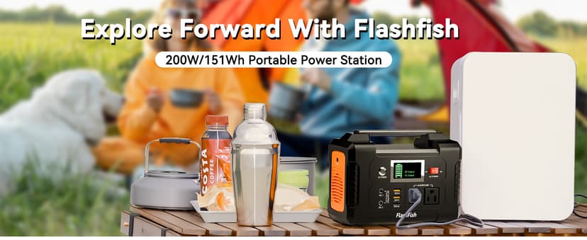 200W Portable Power Station, FlashFish 40800mAh Solar Generator With 110V AC Outlet/2 DC Ports/3 USB Ports, Backup Battery Pack Power Supply for CPAP Outdoor Advanture Load Trip Camping Emergency.