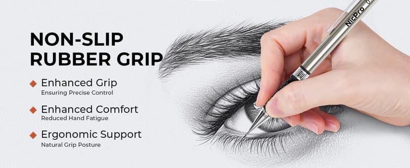 Nicpro 0.7 mm Art Mechanical Pencil Set in Storage Case, 3 PCS Metal Drafting Pencil Lead Pencil with 6 Tube HB Lead Refills, 3 Erasers, 9 PCS Eraser Refills for Artist Writing, Drawing, Sketching