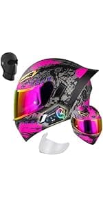 Womens Motorcycle Helmet with Bluetooth - DOT Modular Motorcycle Helmets with Dual Visor, Flip Up Full Face Purple Helmet with Speaker and Mic