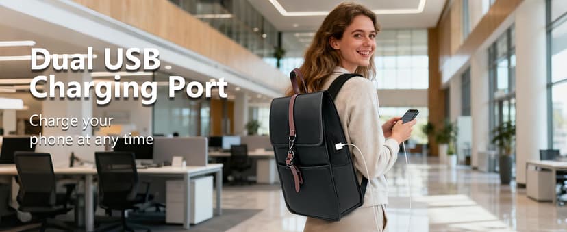 HEROIC KNIGHT Laptop Backpack for Men Women, Slim Work Travel Backpack with USB Charging Port, Lightweight Computer College Backpack Bag, Vintage Commuter Casual Daypack Fits 15.6 Inch Laptop,Black