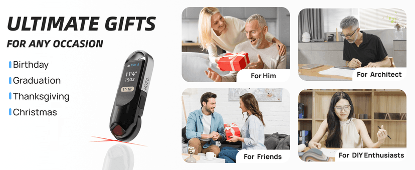 HOZO NeoRulerGO Digital Tape Measure with Laser, Smart Rechargeable Measuring Tool for Flat, Curved, Odd Shapes | Bluetooth App | Pocket Size | Cool Gadgets for Dad, Men, Husband