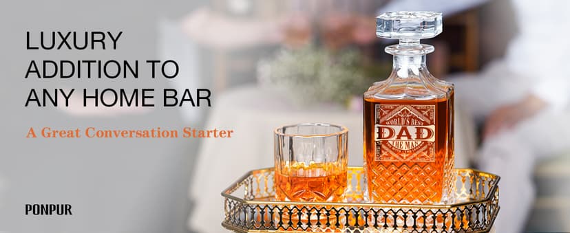 PONPUR Gifts for Men Dad Stocking Stuffers, Whiskey Decanter Set with 2 Glasses, Unique Cool Dad Birthday Gift from Daughter Son, Best Christmas Retirement Present for Man Father