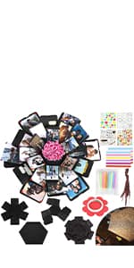 Koogel Explosion Gift Box, Handmade Exploding Photo Album Preassembled Surprise Picture Pop Up Love Box with Creative DIY Scrapbooking Accessories for Anniversary Birthday Wedding