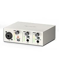 Synido USB C Audio Interface for Recording Music, Streaming, Podcasting with XLR, Line Input, 24bit/48kHz, 48V Phantom Power, 2-channel, Silver