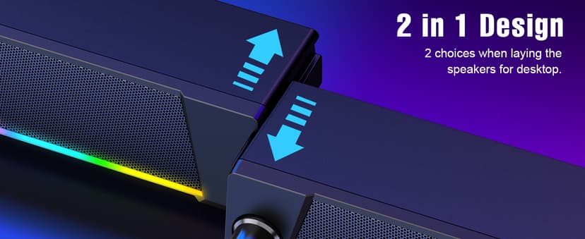 Computer Speakers, 2 in 1 PC Speaker , Gaming Speakers for PC Computer Laptop Desktop Monitor, RGB Speakers with Touch Sensitive Lighting, USB Powered 3.5mm Aux(Package Only Two Speaker, No Soundbar)