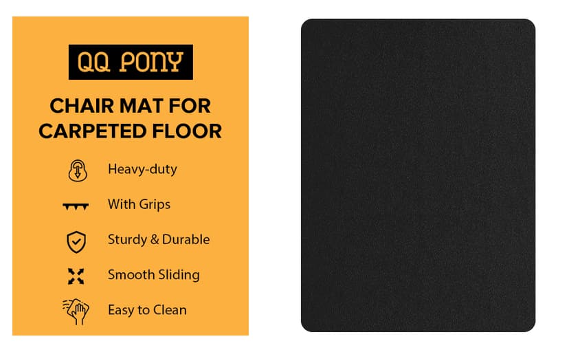 Chair Mat for Carpet, QQpony 36" x 48" Office Chair Mat for Carpeted Floors, Heavy Duty Vinyl Floor Mat with Grips, Carpeted Floor Protector Rolling Computer Desk Mat for Home Office (Black)