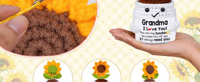 Gifts for Grandma, Grandma Gifts from Grandkids, Birthday Gift for Nana Grandmother GaGa, Mother's Day Birthday I Love You Present for Grandmother, Cute Handmade Crochet Positive Mini Sunflower Doll B0FBG8QQ8T