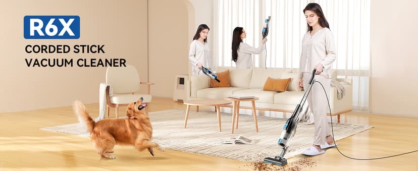 Vazone R6X Corded Stick Vacuum Cleaners for Home, 30Kpa Powerful Suction Stick Vacuum with 16Ft Cord, 2 in 1 Lightweight Handheld Vacuum Cleaner for Hardwood Floor Pet Hair