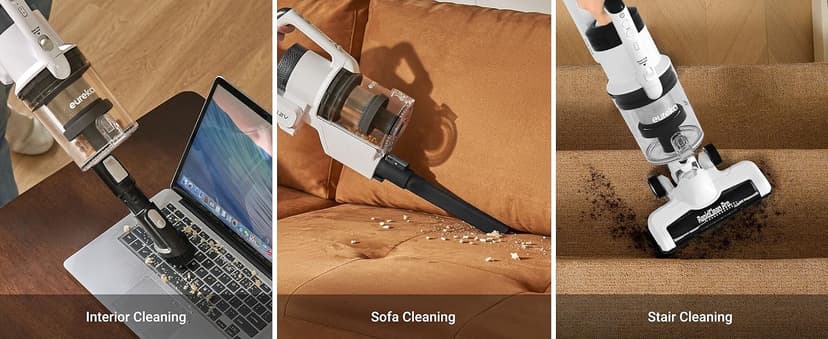 Eureka Cordless Vacuum Cleaner, Anti-Tangle Brushroll, Rechargeable Stick Vacuum, Lightweight for Carpet, Hard Floor, Pet Hair, White NEC280WH