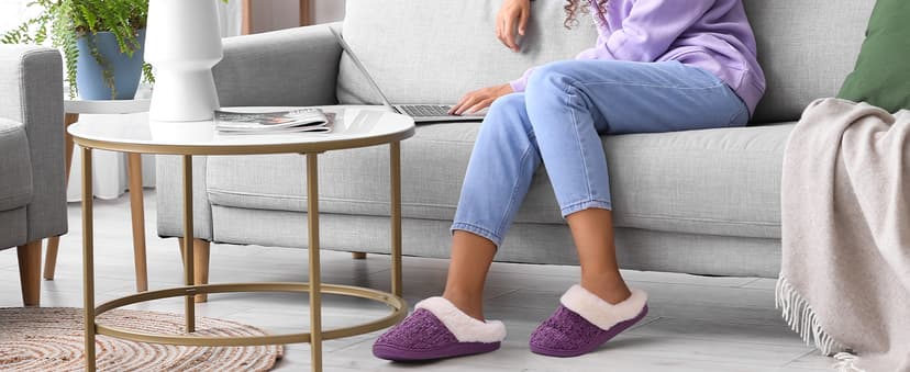 Evshine Warm Knit House Slippers for Women Comfy Wool-Like Lined Chenille Slippers with Memory Foam and Indoor Outdoor Soles