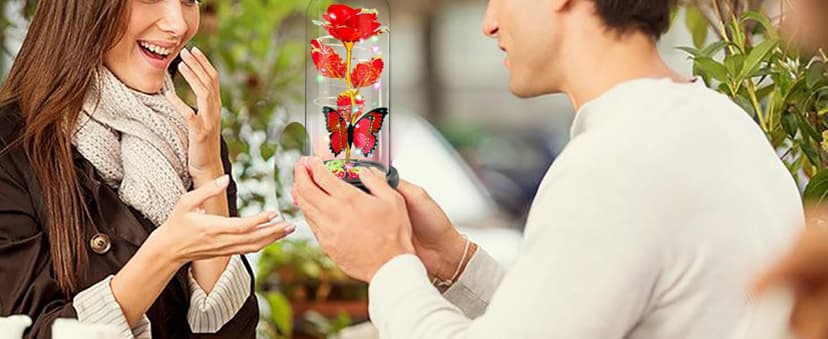 Christmas Rose Gifts for Women, Womens Gifts for Christmas Mom Sister Grandma Wife Her,Galaxy Crystal Light Up Rose Flower in A Glass Dome,Birthday Gifts for Women Butterfly Valentines Presents Purple