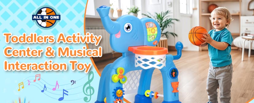 Toddler Basketball Hoop & Soccer Goal, Toys for 1 2 3 Year Old Boys Girls, Kids Sports Toy with Light Sound Music, Montessori Toys for Baby 12-18 Months, Christmas Birthday Gifts for Ages 1-3(Blue)