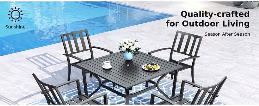 MFSTUDIO Outdoor Dining Set for 4, Patio Table and Chairs Set with Umbrella Hole, Metal Patio Furniture Set for Patio, Deck, Yard, Porch
