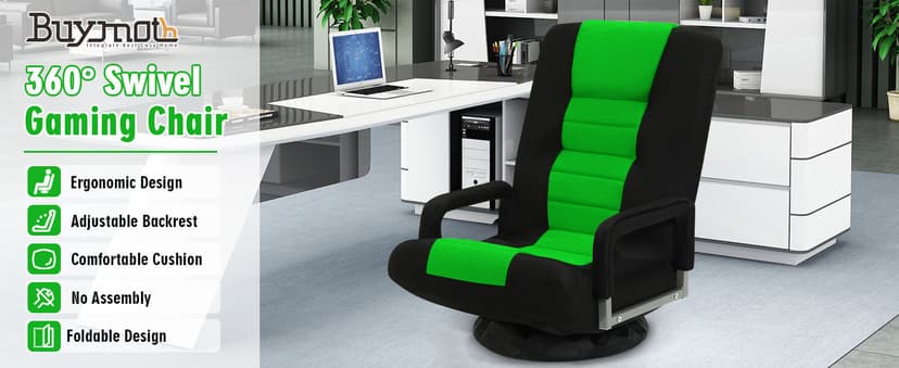 Swivel Floor Gaming Chair w/Armrests,Folding Video Reclining Sofa w/6 Adjustable Position, Padded Backrest & Cushion, Lazy Lounger Couch for E-Sports, Reading, Relaxing, Watching TV, Green