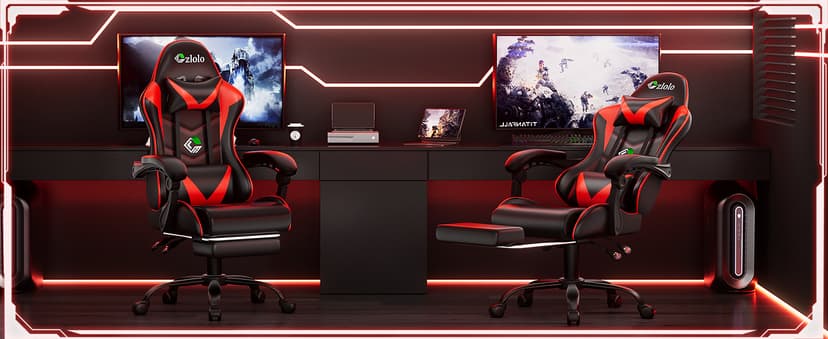 Czlolo Gaming Chair with Footrest Racing Style Lumbar Support Massager Video Game Chair with Metal Legs, High Back Reclining Gamer Chair with Headrest, 360° Swivel Office Computer Desk Chair (Red)