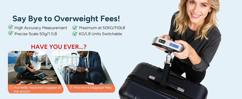 travel inspira Digital Luggage Scale – Portable Hanging Suitcase Weight Scale for Travel, 110 lb Capacity, Backlit LCD Display, Prevents Airport Overweight Fees, Battery Included B07QFTGGYF