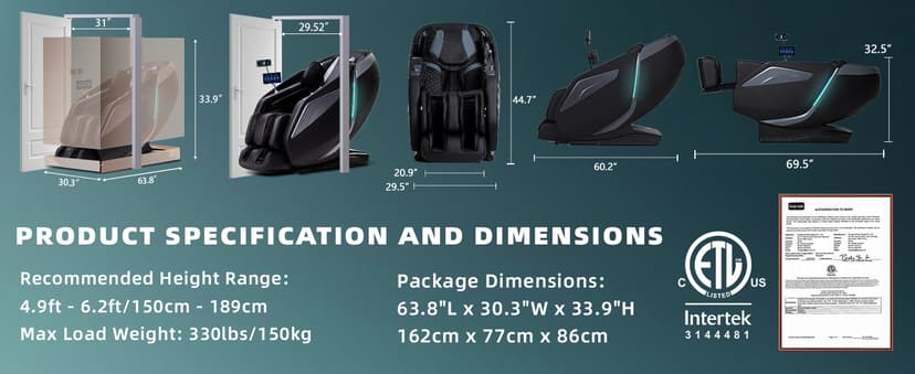 Full Body Zero Gravity Massage Chair with Body Scan 4D Intelligent Shiatsu Strecth Massage, Back/Leg Heated with AI Voice Control Bluetooth Speaker Airbags SL Track Massage Black