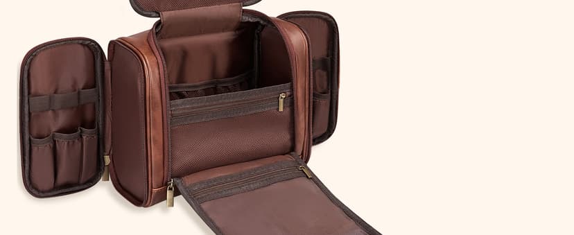 Large Hanging Leather Dopp Kit Engraved Monogram Brown Waterproof Bathroom Shaving Grooming Accessory|Luxury Unique Male Gift Personalized Gifts for Men Dad Father Birthday Toiletry Travel Bag J B0GL21B7QQ