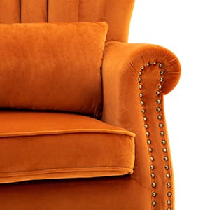 Kmax Orange Accent Chair Velvet Wingback Chair with Pillow Nail-Head Channel Tufted Oversized Club Chair for Living Room Bedroom Guest Room