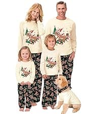 Awoscut Christmas Family Matching Pajamas Sets Christmas PJ's Letter Print Top and Plaid Pants Jammies Sleepwear