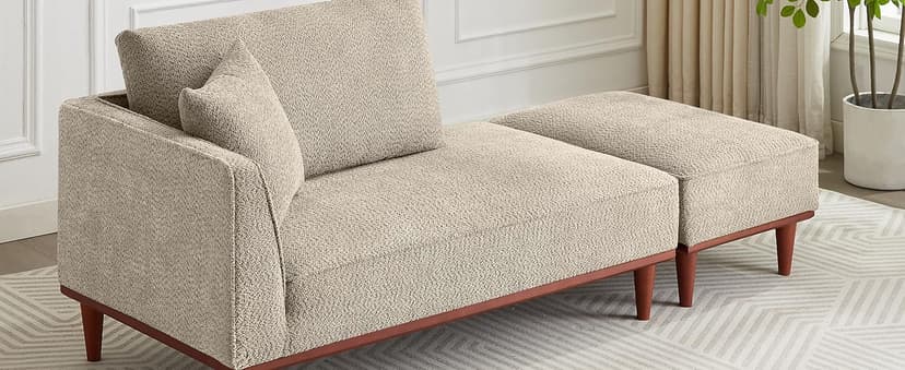 Upholstered Chaise Lounge Chair Indoor with Ottoman Boucle Chaise Lounge Fluffy Reading Chairs for Office Living Room Bedroom Relaxing (Boucle Biege)