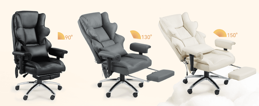 Massage Office Chair with Foot Rest, Ergonomic Executive Heated Office Chair with Reclining Backrest, Adjustable Arms and Lumbar Support, High Back Leather Desk Chairs for Home Office, Black