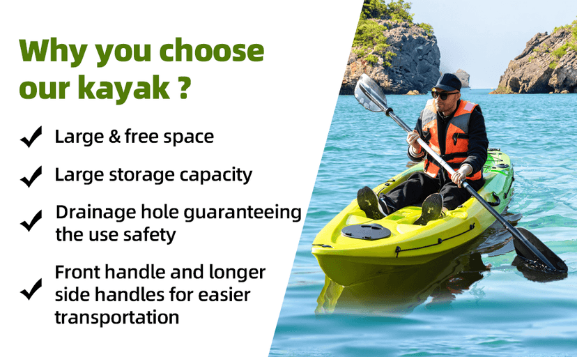 Fishing Kayaks, 12.4FT Sit on Top Kayak for 2-3 Person Adults with Paddle & Comfortable Seat, Capacity of 600LBS, Hard Shell Recreational Ocean Kayak Boat, Green
