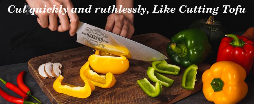 Anniversary Men Gifts for Him Husband, 8 inch Professional German Stainless Steel Chef Knife, Engraved Best Husband Ever Knife Gift, Christmas Anniversary Birthday Gifts for Men Husband