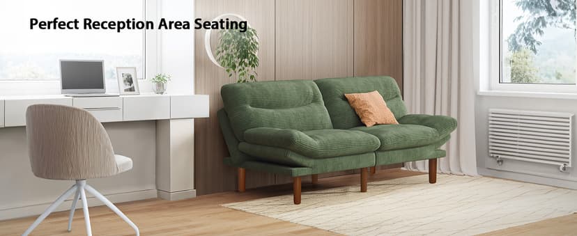 Pipishell 75" Futon Sofa Bed, Convertible Corduroy Space-Saver Couch with Adjustable Back & Armrests, Recliner Sleeper for Small Apartments, Office, Guest Room (Green) | Space-saver
